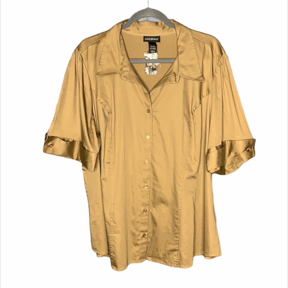NWOT Lane Bryant Tan Short Sleeve Button Up Blouse